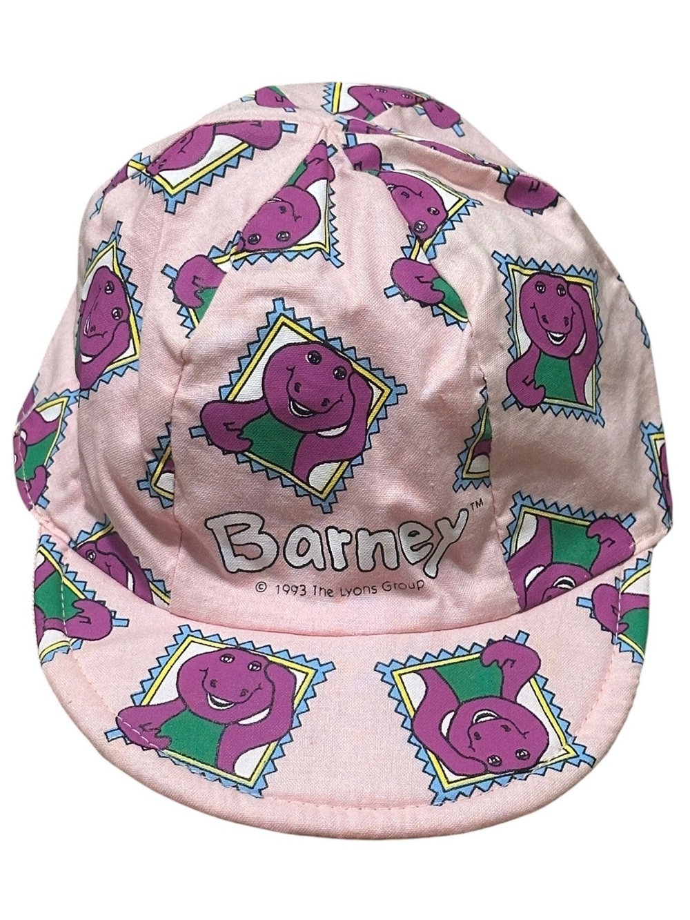 Vtg 1993 Barney Hat Cap All Over Print Pink Soft Youth Toddler Size 90s Lyons